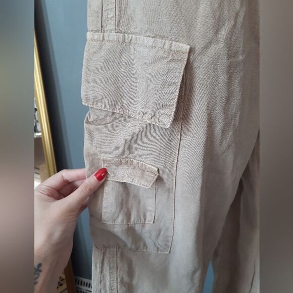 Zara Nwt Cotton/ Linen Blend Tan Cargo Pants - Picture 12 of 16
